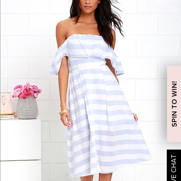 Lulus Dresses & Skirts - Lulus off the shoulder dress blue and white